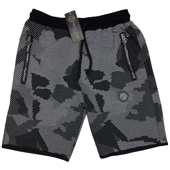 NWT Philipp Plein RARE Men's Sweat Jersey Shorts Camo Graphic Black Small - Picture 1 of 11